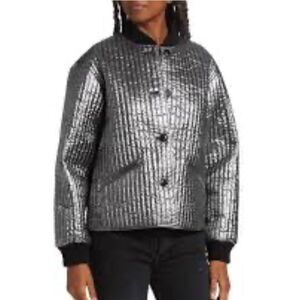 The Great.  The Metallic Bomber Jacket in Gunmetal, Great Size 2/ US Medium